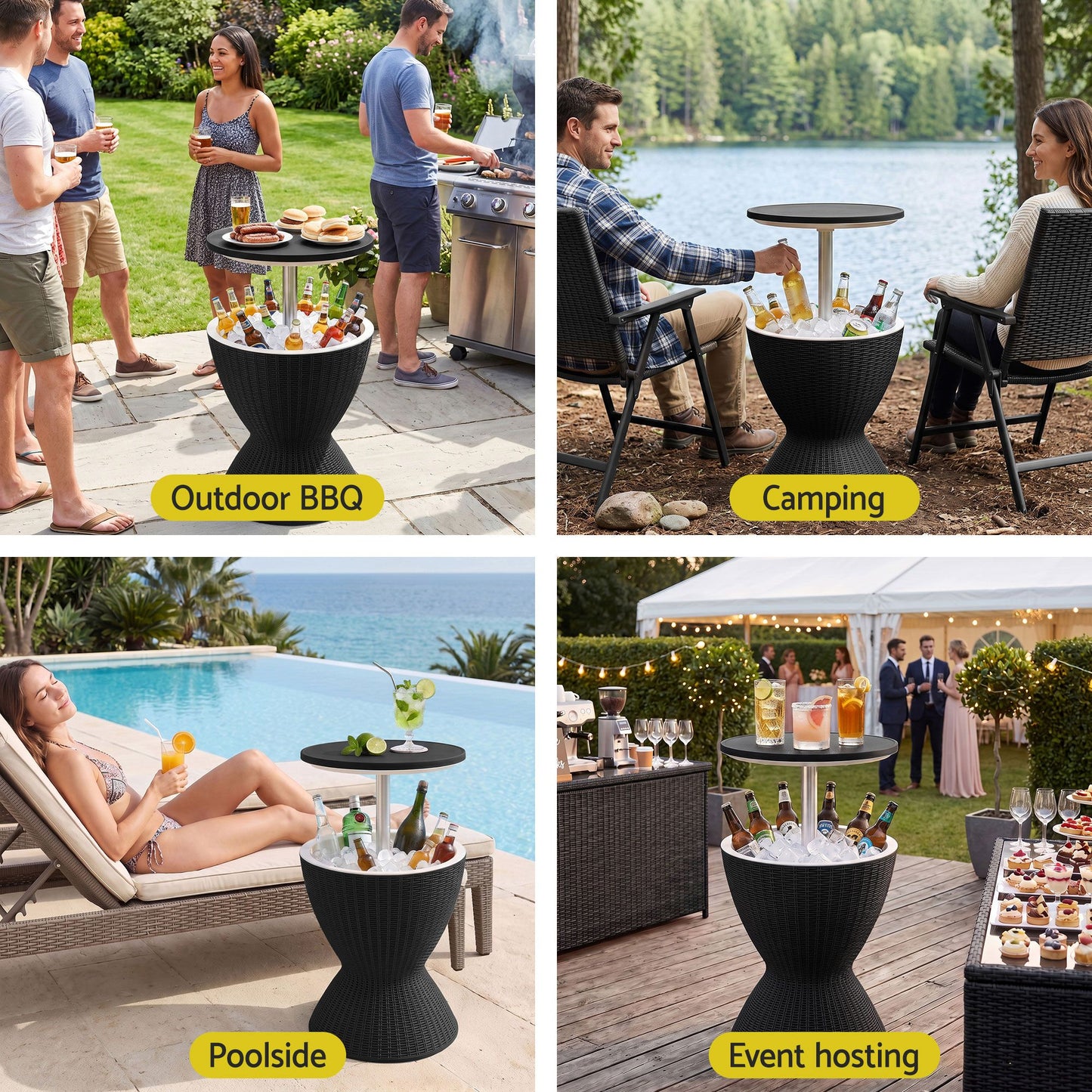 Outdoor Bar Table Portable Ice Bucket Cooler 30L Adjustable Top Black