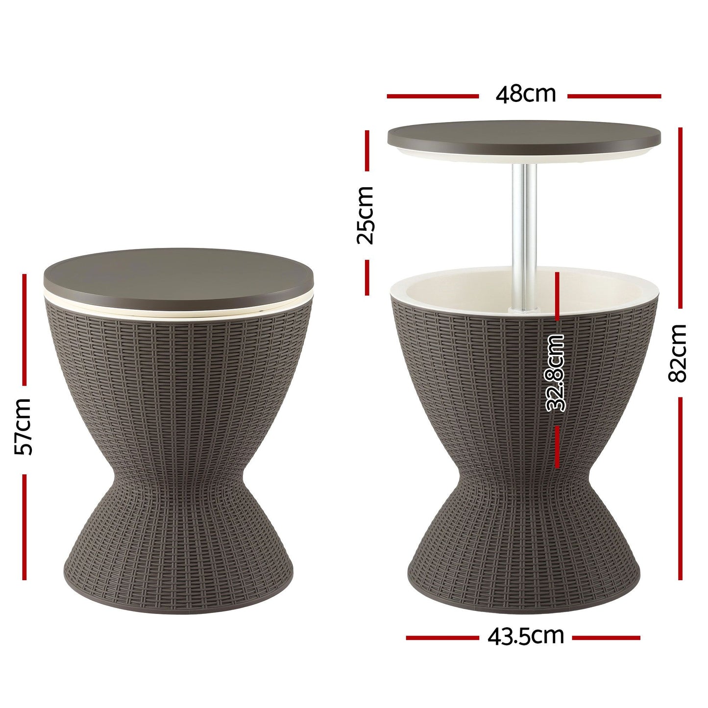 Outdoor Bar Table Portable Ice Bucket Cooler 30L Adjustable Top Brown