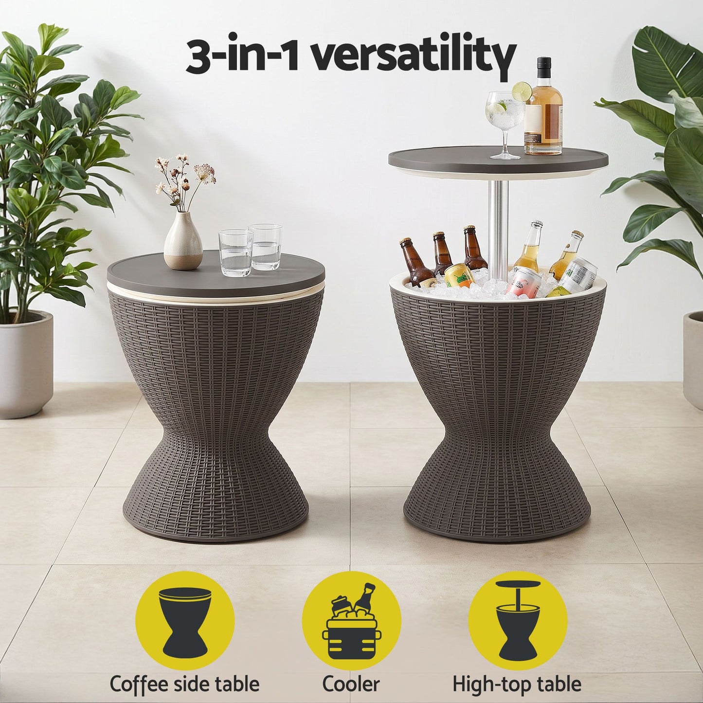 Outdoor Bar Table Portable Ice Bucket Cooler 30L Adjustable Top Brown