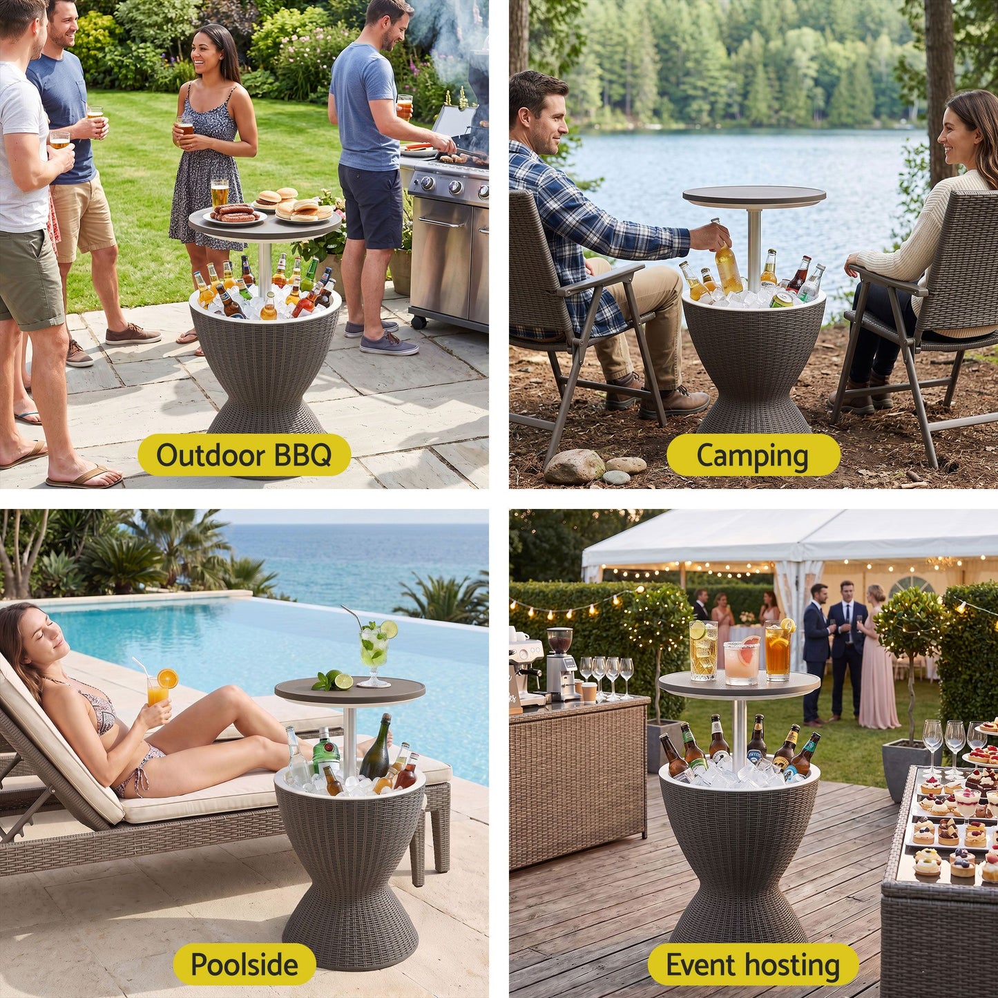 Outdoor Bar Table Portable Ice Bucket Cooler 30L Adjustable Top Brown
