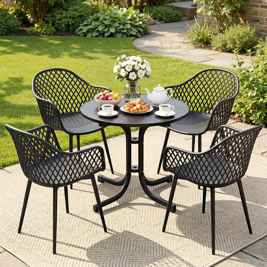 Tressa 4-Seater Outdoor Dining Set Table and Chairs Patio Furniture Garden Diamond 5-Piece - Black