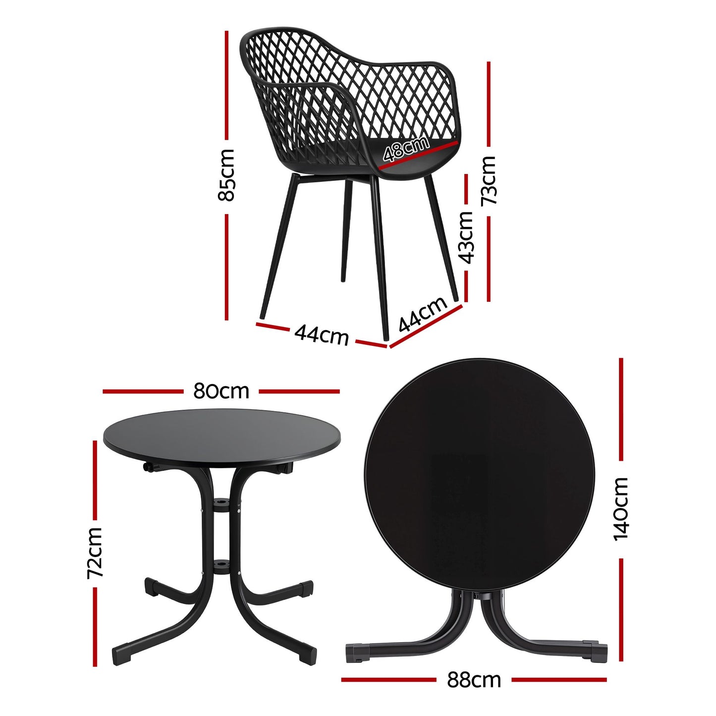 Tressa 4-Seater Outdoor Dining Set Table and Chairs Patio Furniture Garden Diamond 5-Piece - Black