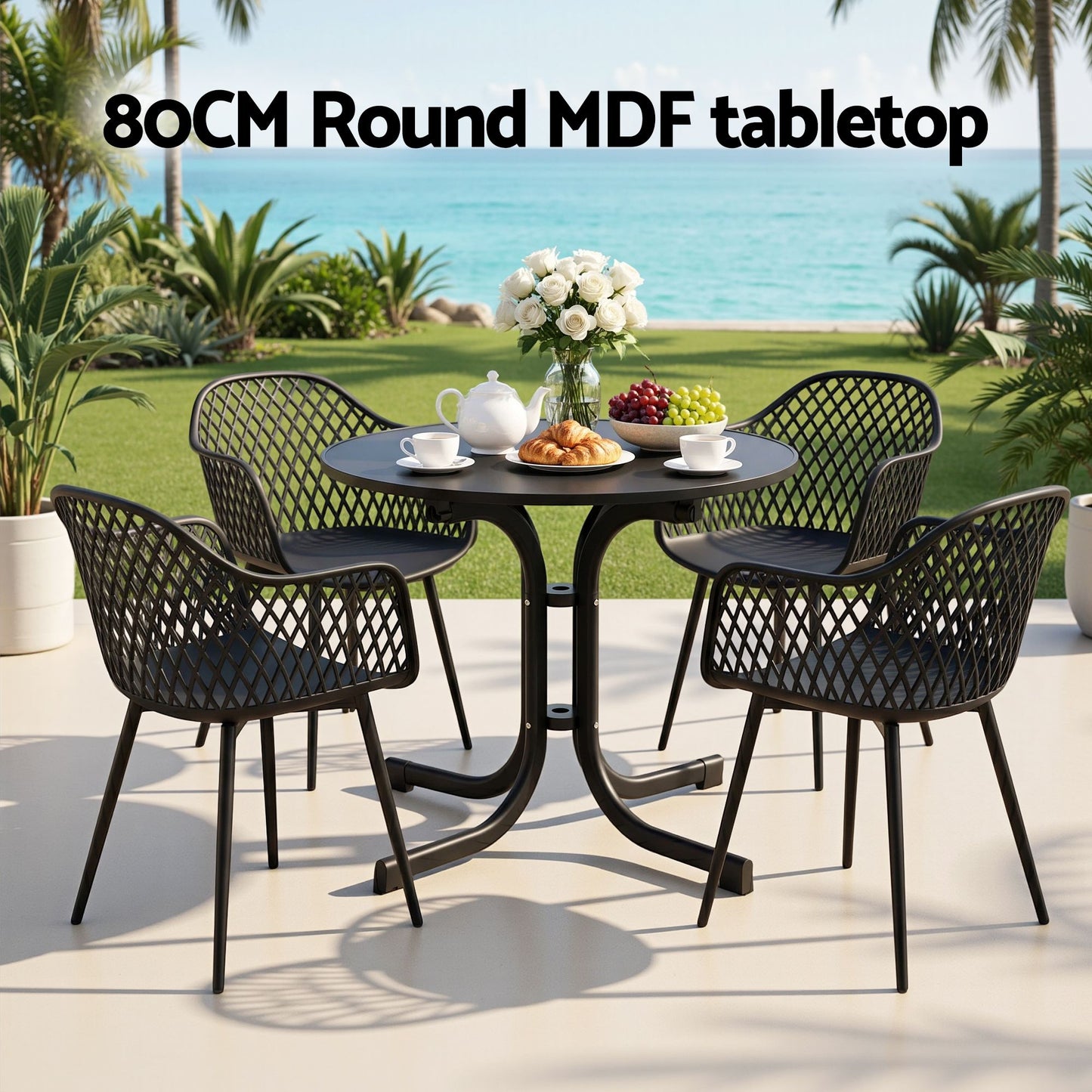 Tressa 4-Seater Outdoor Dining Set Table and Chairs Patio Furniture Garden Diamond 5-Piece - Black