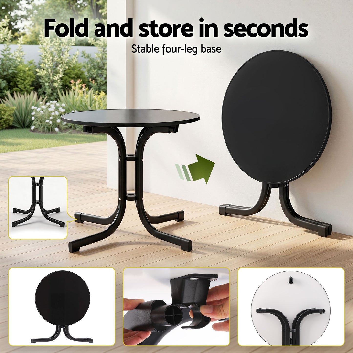 Tressa 4-Seater Outdoor Dining Set Table and Chairs Patio Furniture Garden Diamond 5-Piece - Black