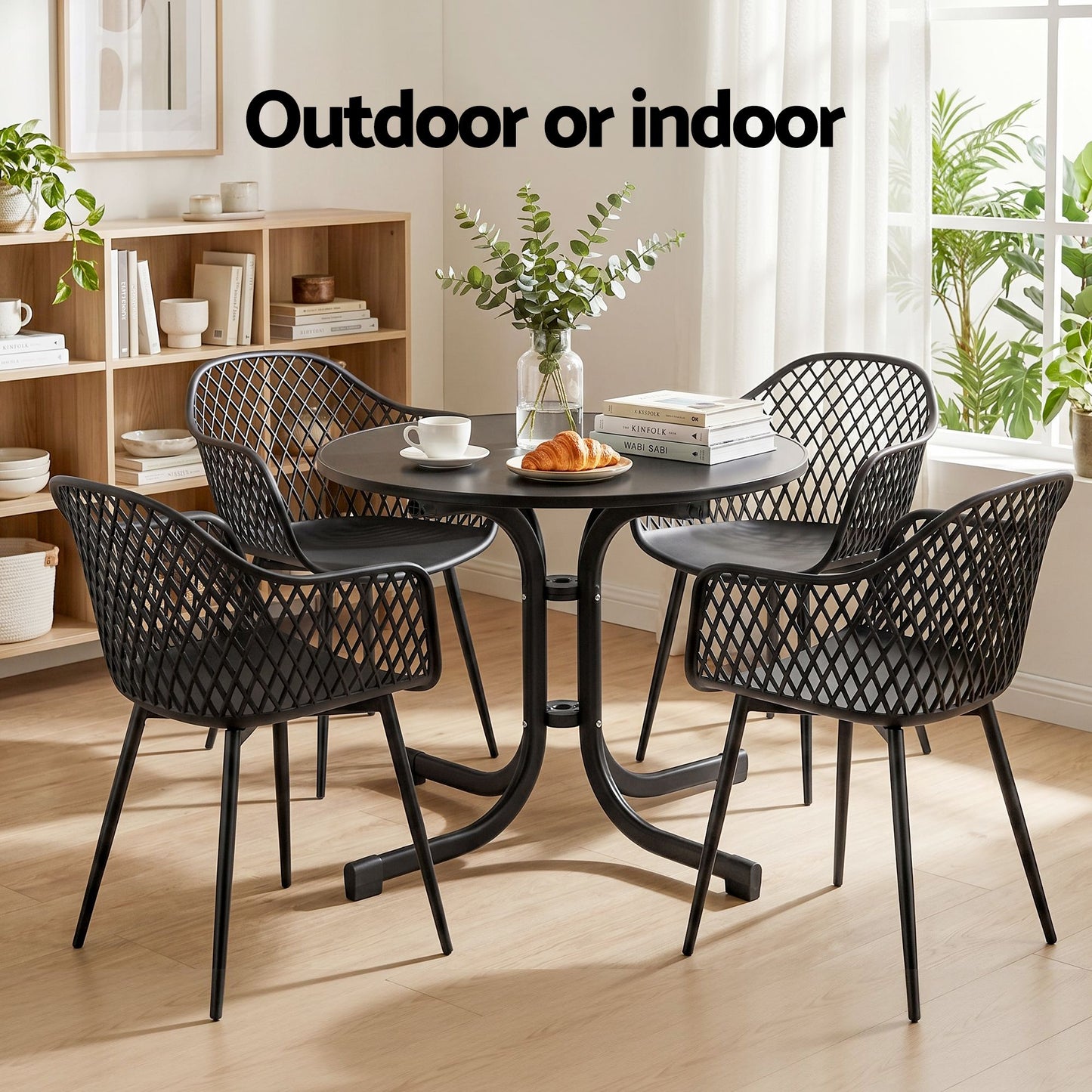 Tressa 4-Seater Outdoor Dining Set Table and Chairs Patio Furniture Garden Diamond 5-Piece - Black