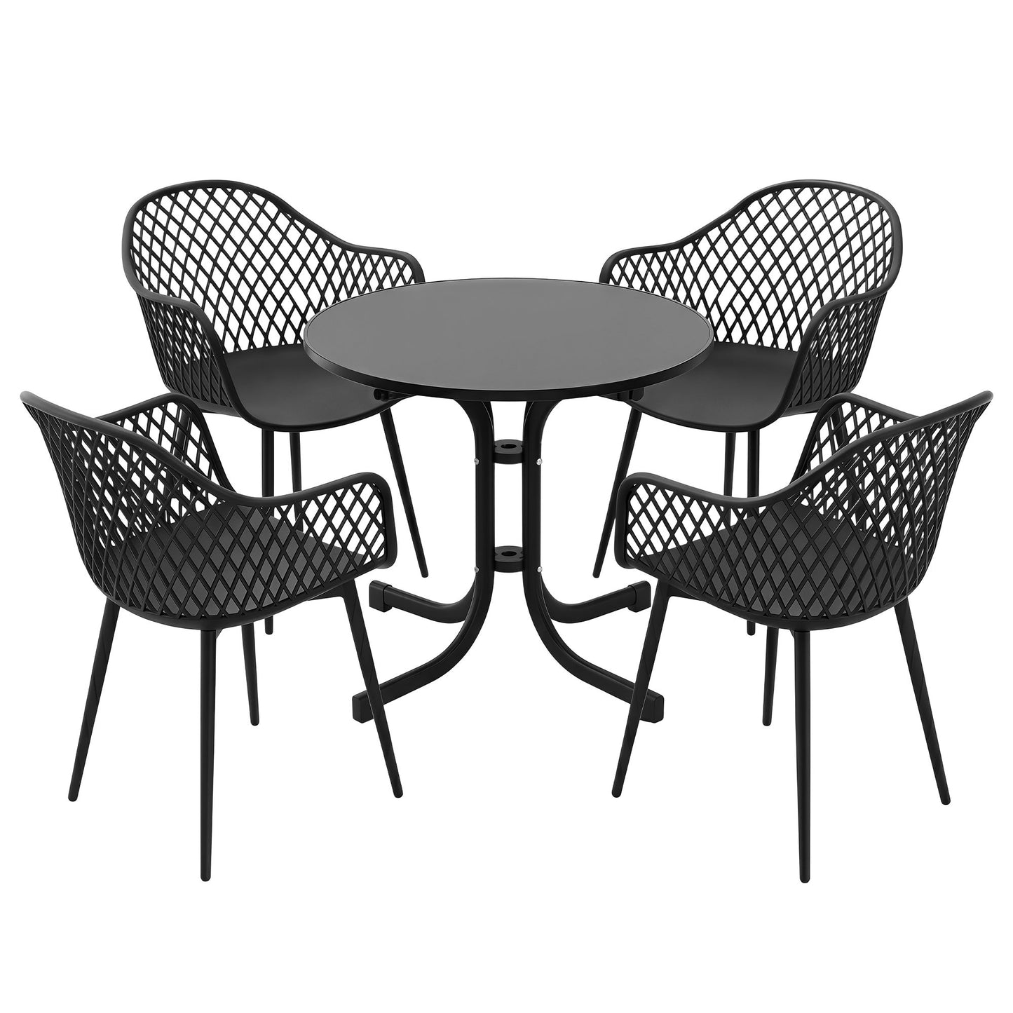 Tressa 4-Seater Outdoor Dining Set Table and Chairs Patio Furniture Garden Diamond 5-Piece - Black