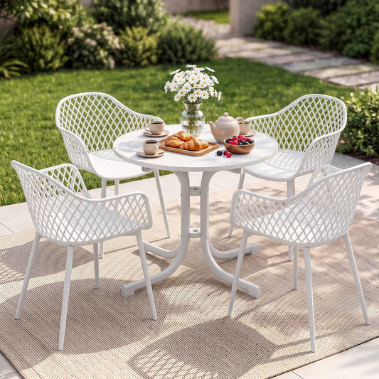 Tressa 4-Seater Outdoor Dining Set Table and Chairs Patio Furniture Garden Diamond 5-Piece - White
