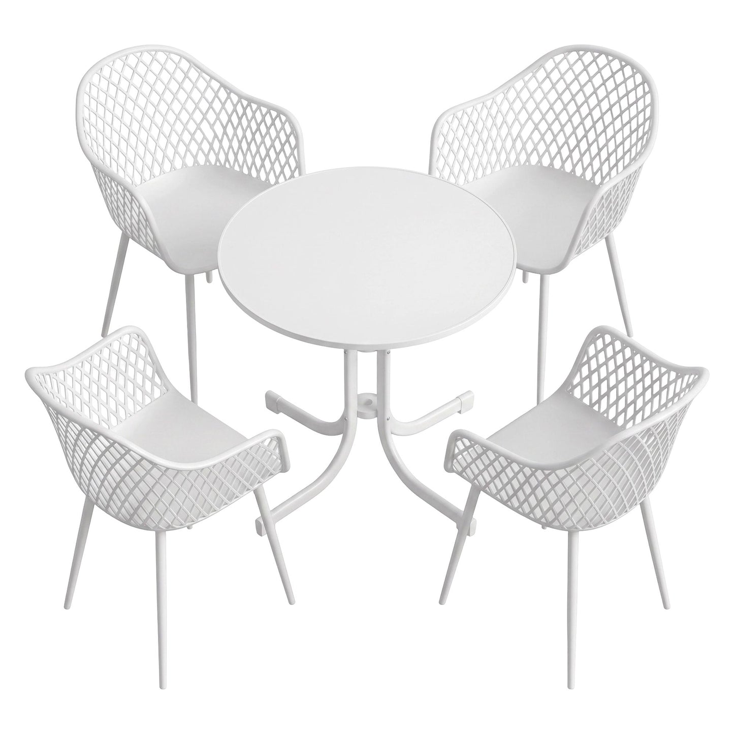 Tressa 4-Seater Outdoor Dining Set Table and Chairs Patio Furniture Garden Diamond 5-Piece - White