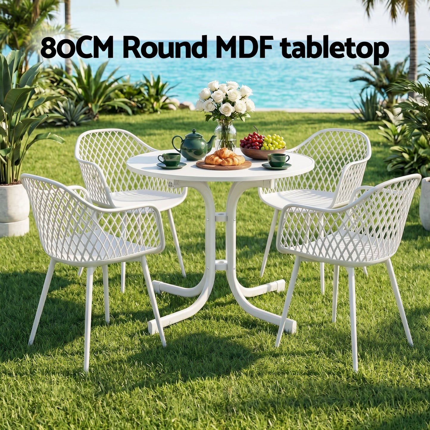 Tressa 4-Seater Outdoor Dining Set Table and Chairs Patio Furniture Garden Diamond 5-Piece - White