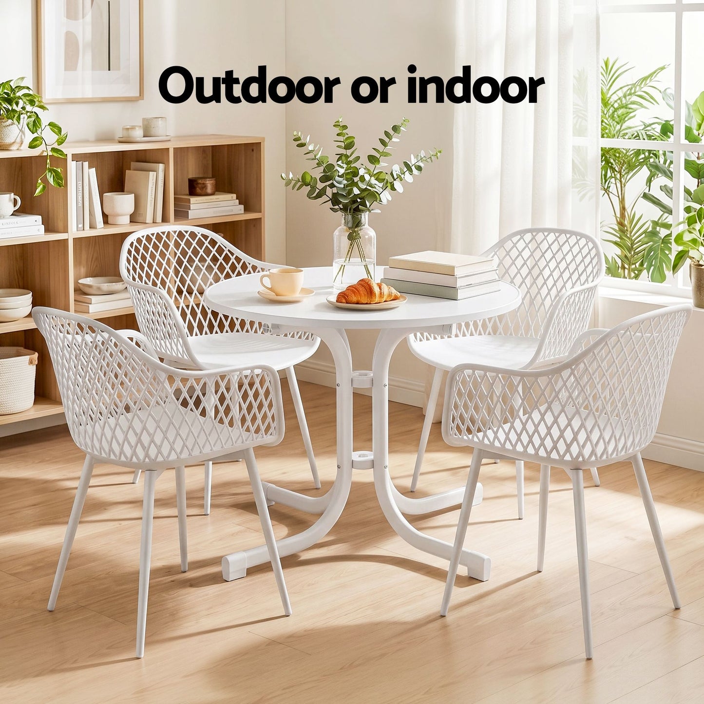 Tressa 4-Seater Outdoor Dining Set Table and Chairs Patio Furniture Garden Diamond 5-Piece - White