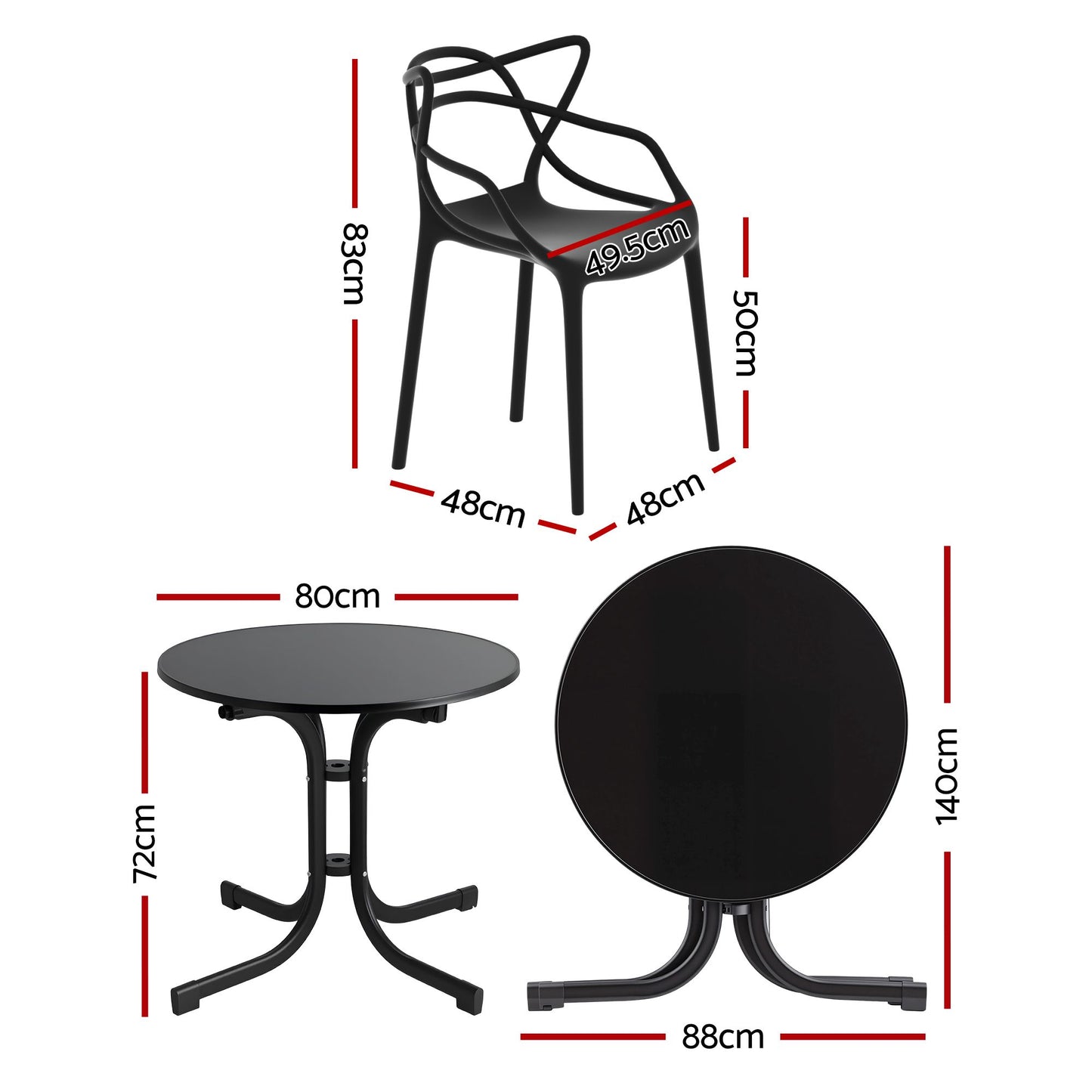 Zorin 4-Seater Outdoor Dining Set Table and Chairs Garden Patio Furniture Entwine 5-Piece - Black