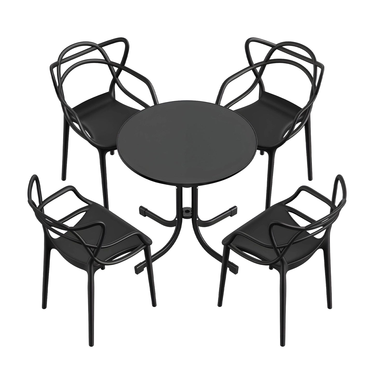 Zorin 4-Seater Outdoor Dining Set Table and Chairs Garden Patio Furniture Entwine 5-Piece - Black