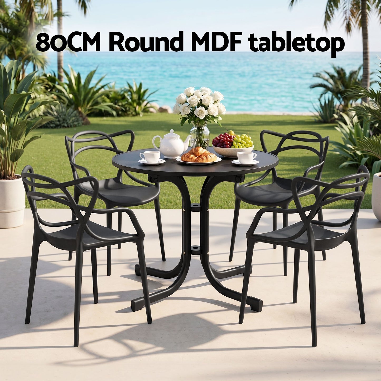 Zorin 4-Seater Outdoor Dining Set Table and Chairs Garden Patio Furniture Entwine 5-Piece - Black