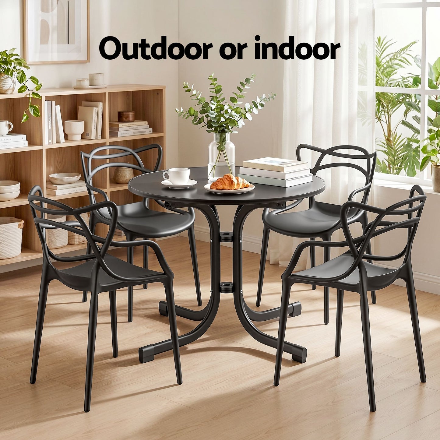 Zorin 4-Seater Outdoor Dining Set Table and Chairs Garden Patio Furniture Entwine 5-Piece - Black