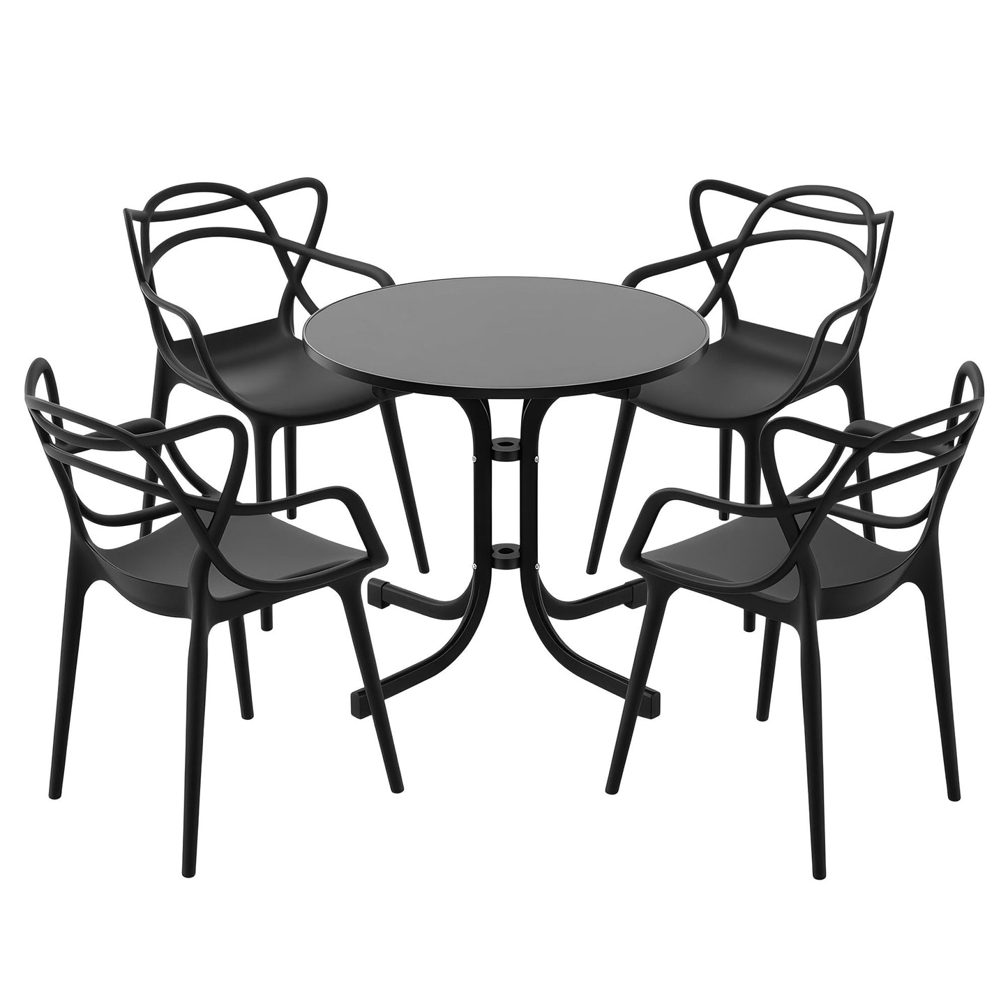 Zorin 4-Seater Outdoor Dining Set Table and Chairs Garden Patio Furniture Entwine 5-Piece - Black
