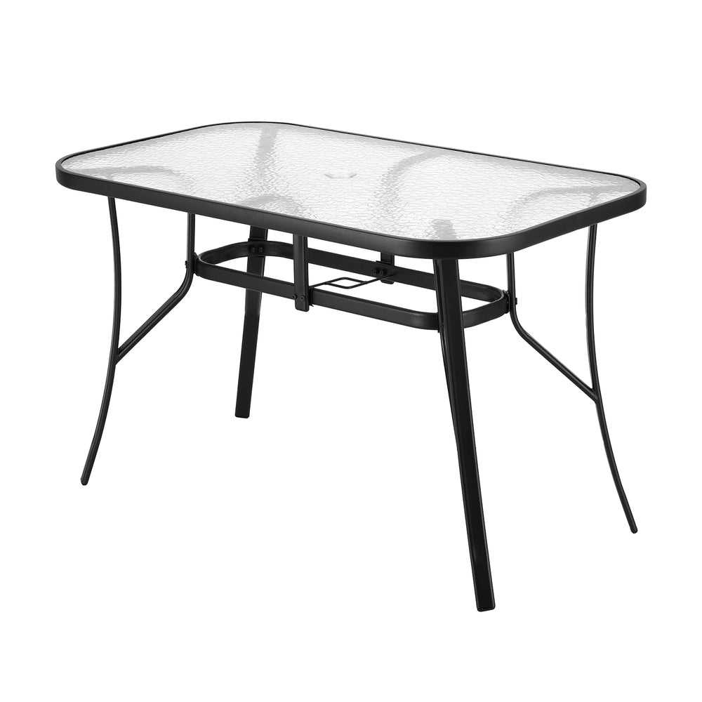 Avicia 120CM Outdoor Dining Table Steel Parasol Hole Desk Patio Furniture - Black