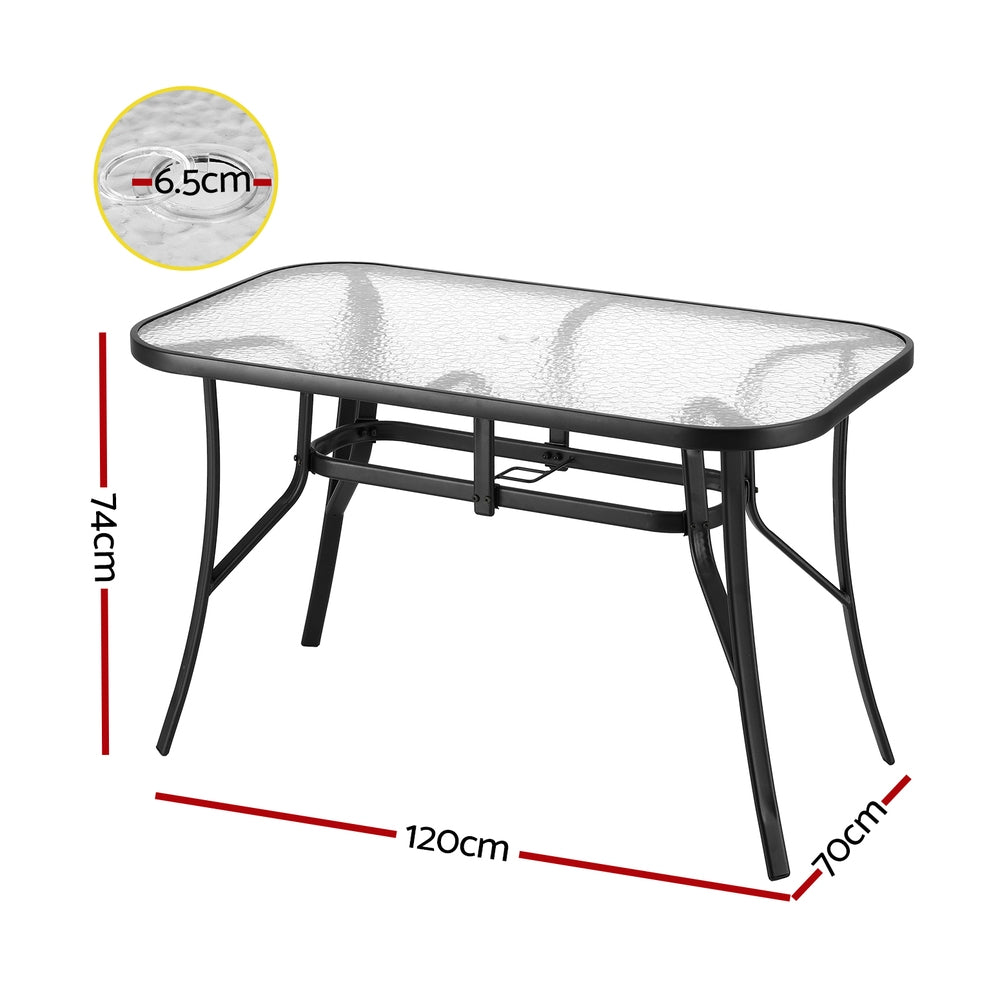 Avicia 120CM Outdoor Dining Table Steel Parasol Hole Desk Patio Furniture - Black