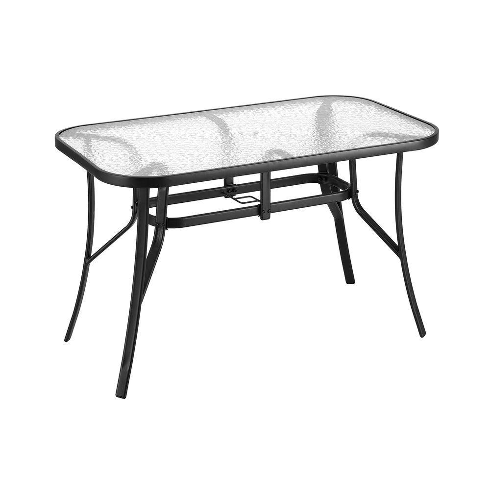 Avicia 120CM Outdoor Dining Table Steel Parasol Hole Desk Patio Furniture - Black
