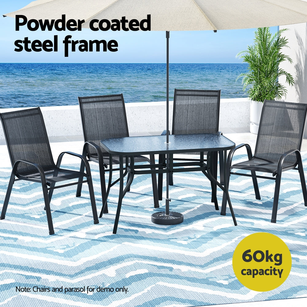 Avicia 120CM Outdoor Dining Table Steel Parasol Hole Desk Patio Furniture - Black