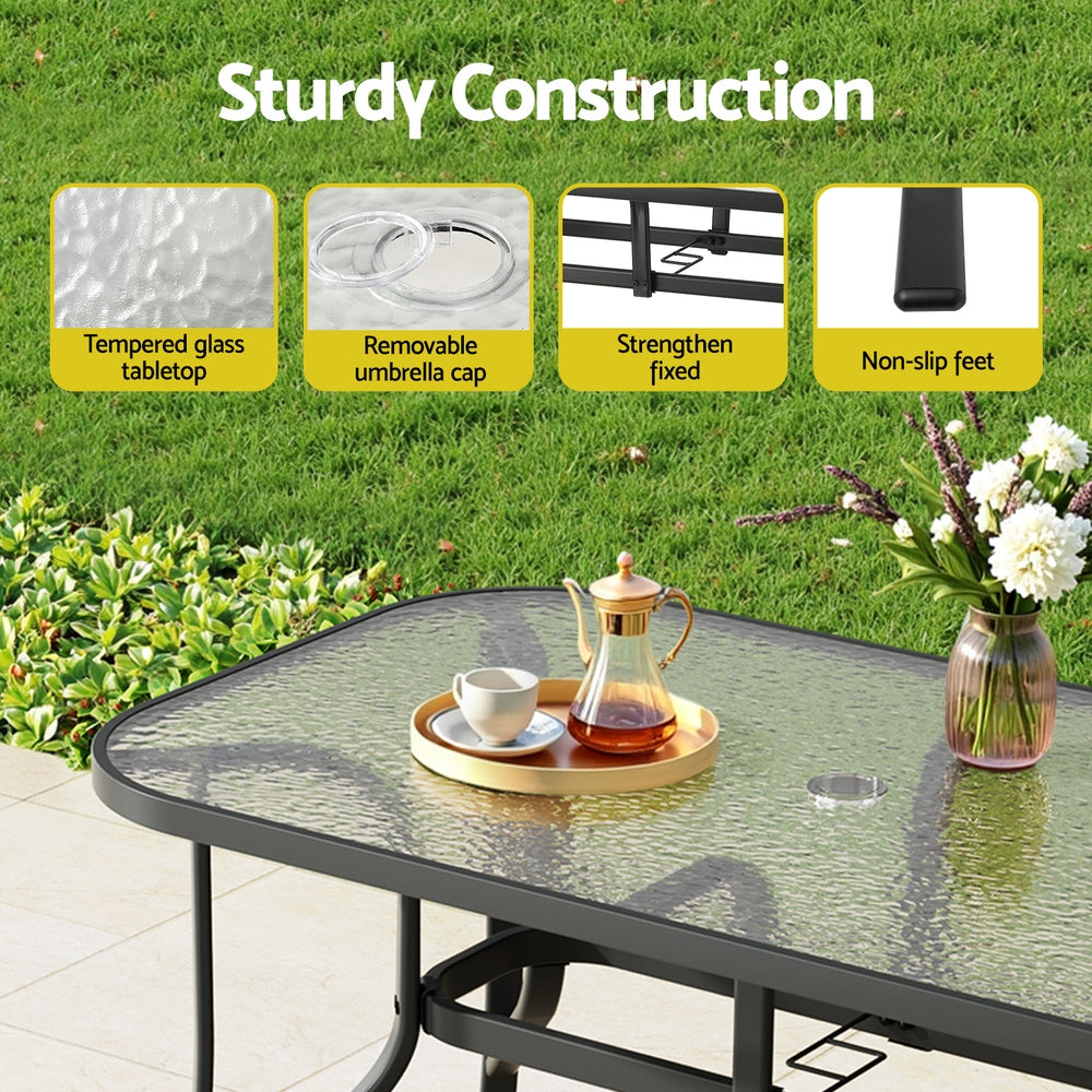 Avicia 120CM Outdoor Dining Table Steel Parasol Hole Desk Patio Furniture - Black