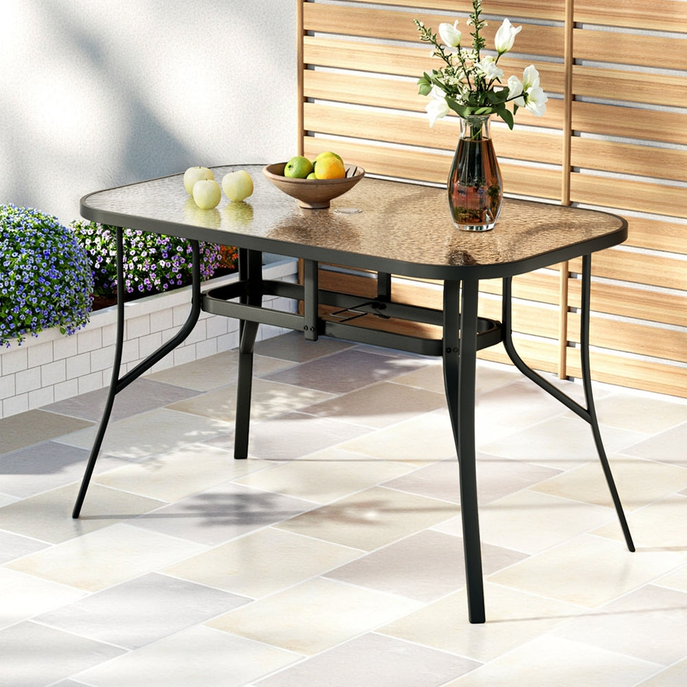 Avicia 120CM Outdoor Dining Table Steel Parasol Hole Desk Patio Furniture - Black