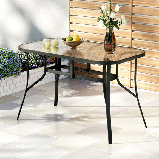 Avicia 120CM Outdoor Dining Table Steel Parasol Hole Desk Patio Furniture - Black