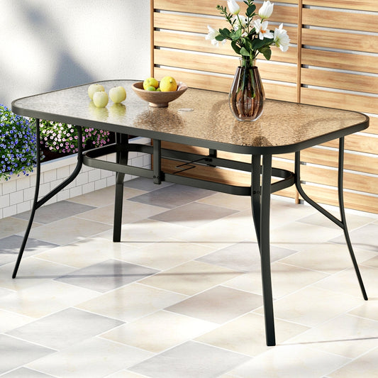 Avicia 140CM Outdoor Dining Table Steel Frame Tempered Glass Parasol Hole - Black