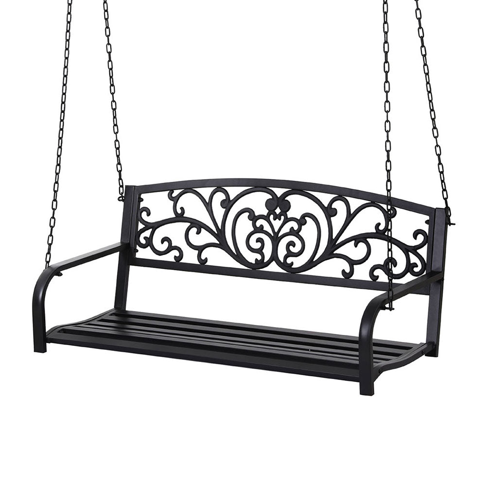 Sereia Outdoor Porch Swing Chair Patio Furniture Floral Backrest 2 Seater - Black