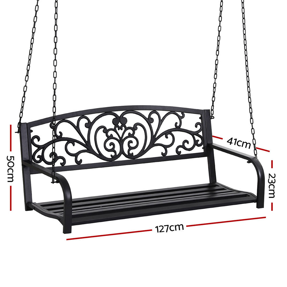 Sereia Outdoor Porch Swing Chair Patio Furniture Floral Backrest 2 Seater - Black