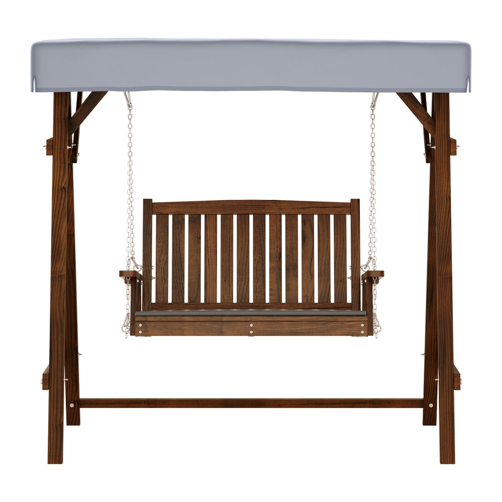 Fince 2 Seater Swing Chair Wooden Garden Bench Canopy - Charcoal