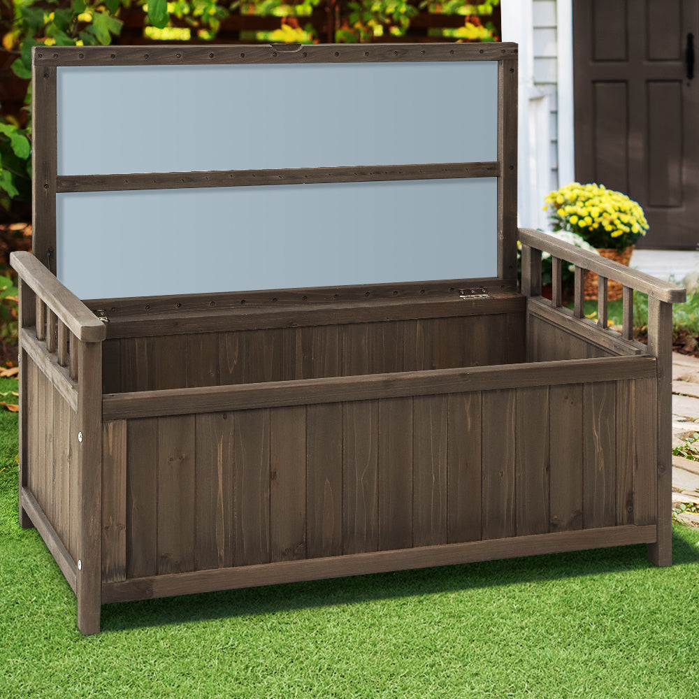 Outdoor Storage Box Wooden Garden Bench Chest Toy Tool Sheds Furniture - Brown