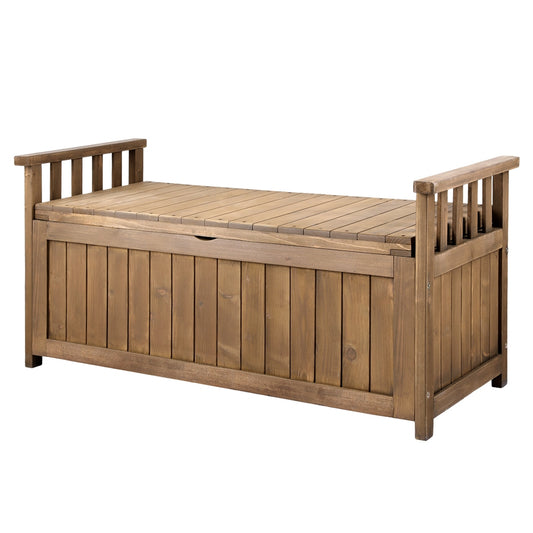 Outdoor Storage Box Wooden Garden Bench Chest Toy Tool Sheds Furniture - Brown
