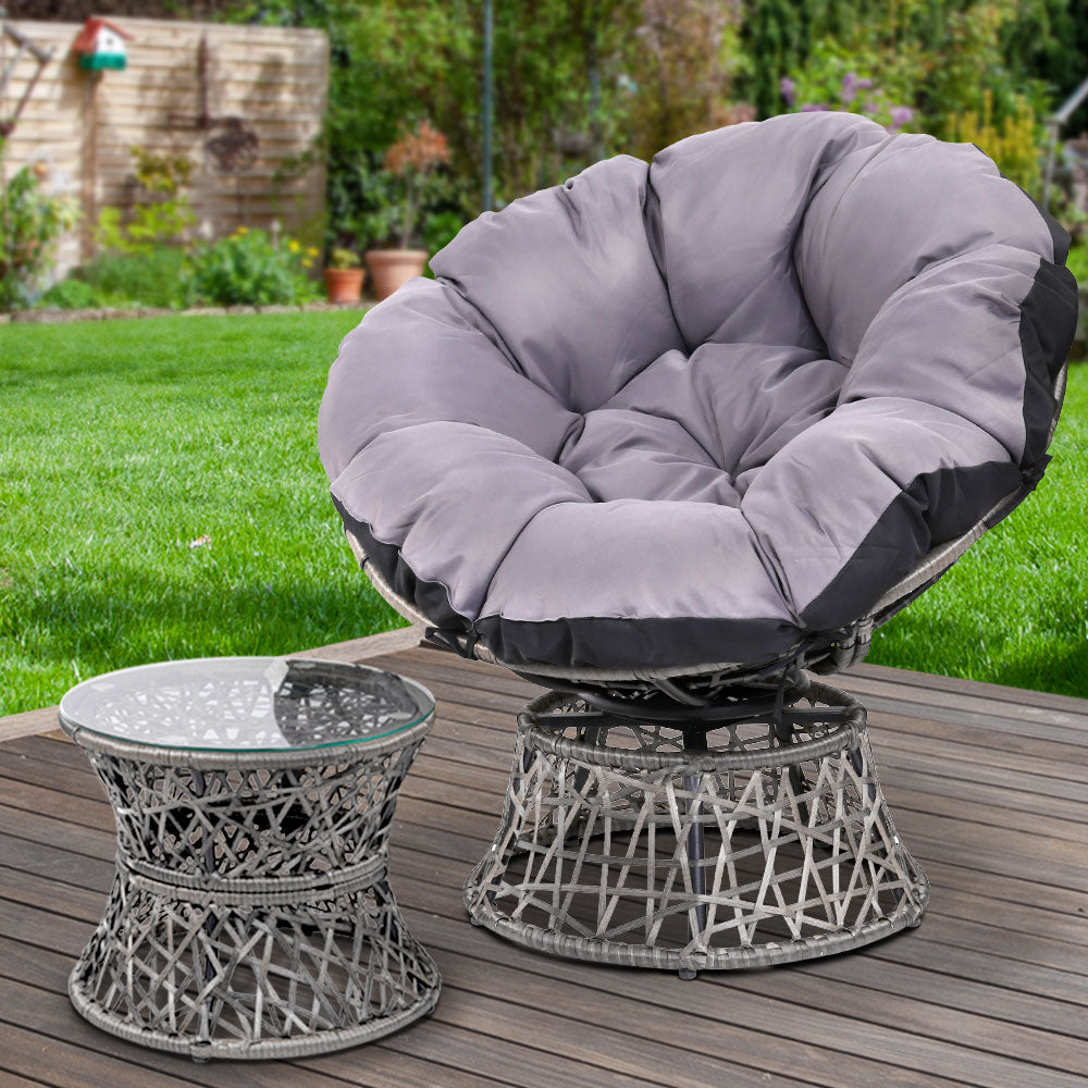 Jesse Outdoor Papasan Chair and Table Set Lounge Setting Patio Furniture Wicker - Grey