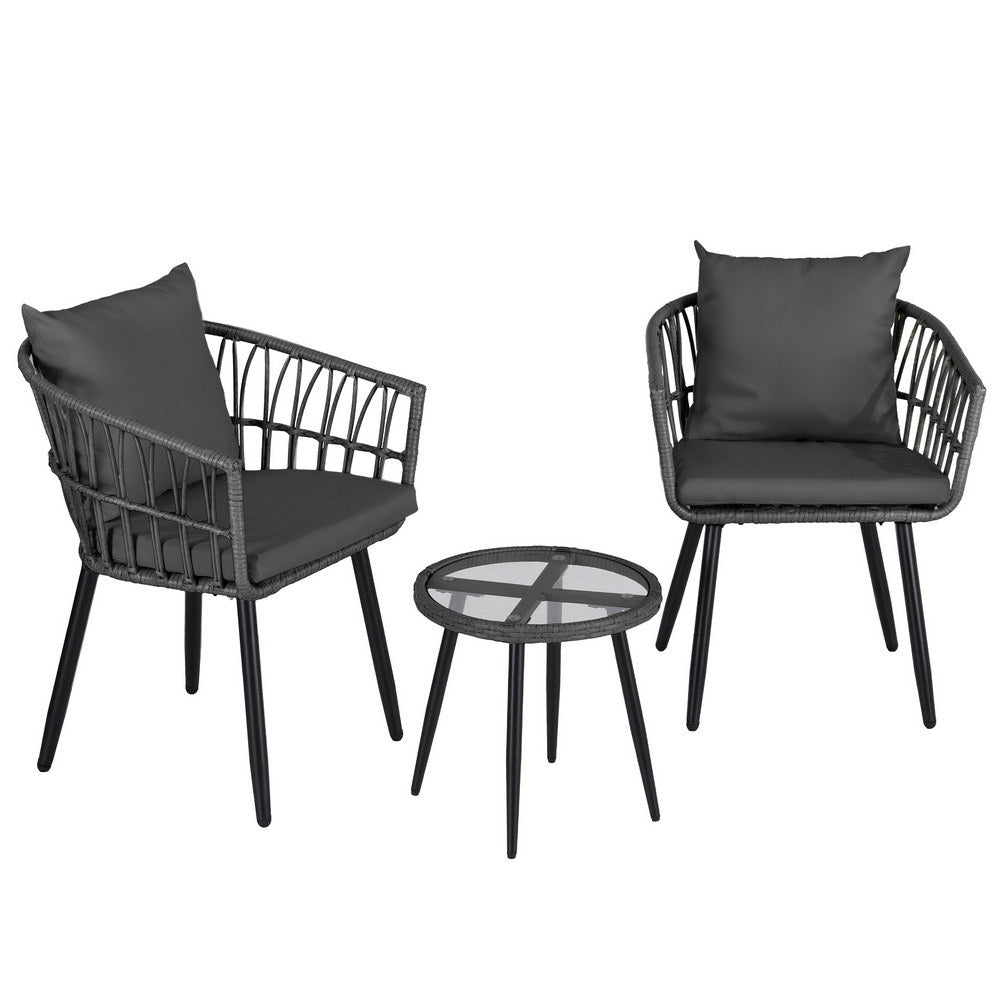 Eulalia 3-Piece Outdoor Bistro Set Patio Furniture Lounge Setting Table and Chairs - Grey