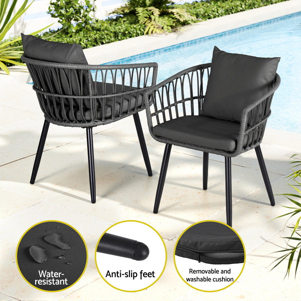 Eulalia 3-Piece Outdoor Bistro Set Patio Furniture Lounge Setting Table and Chairs - Grey