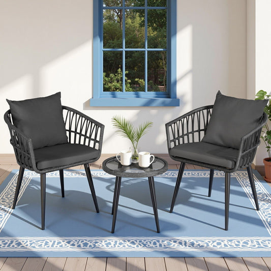 Eulalia 3-Piece Outdoor Bistro Set Patio Furniture Lounge Setting Table and Chairs - Grey