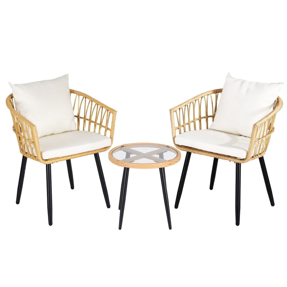Eulalia 3-Piece Outdoor Bistro Set Patio Furniture Lounge Setting Table and Chairs - Natural