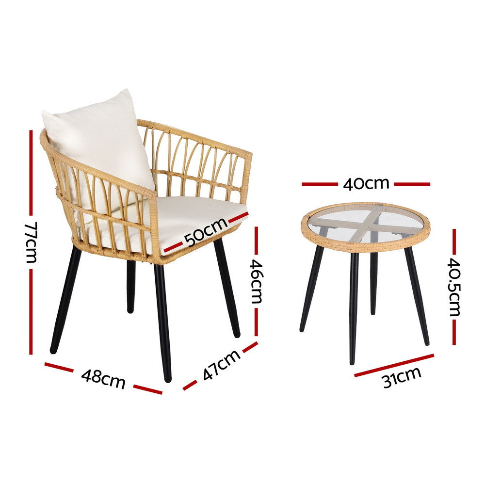 Eulalia 3-Piece Outdoor Bistro Set Patio Furniture Lounge Setting Table and Chairs - Natural