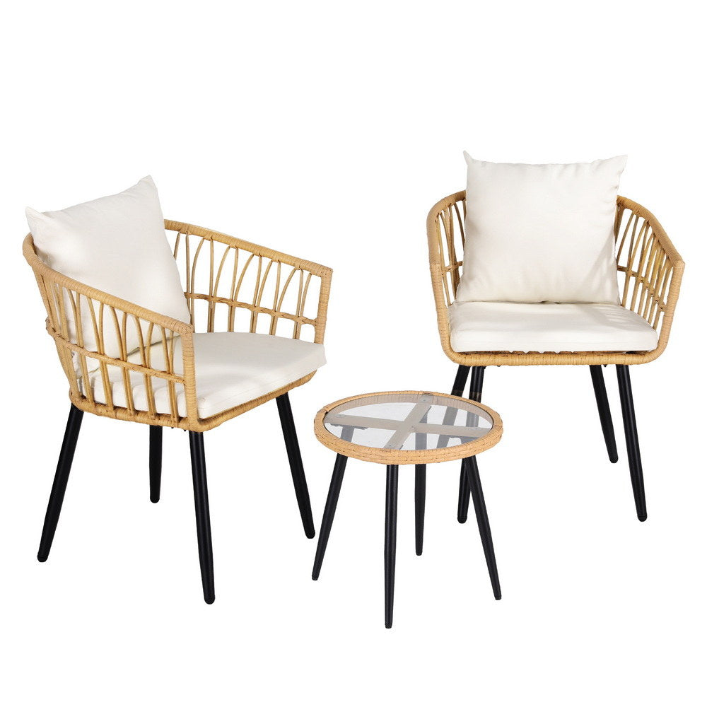 Eulalia 3-Piece Outdoor Bistro Set Patio Furniture Lounge Setting Table and Chairs - Natural