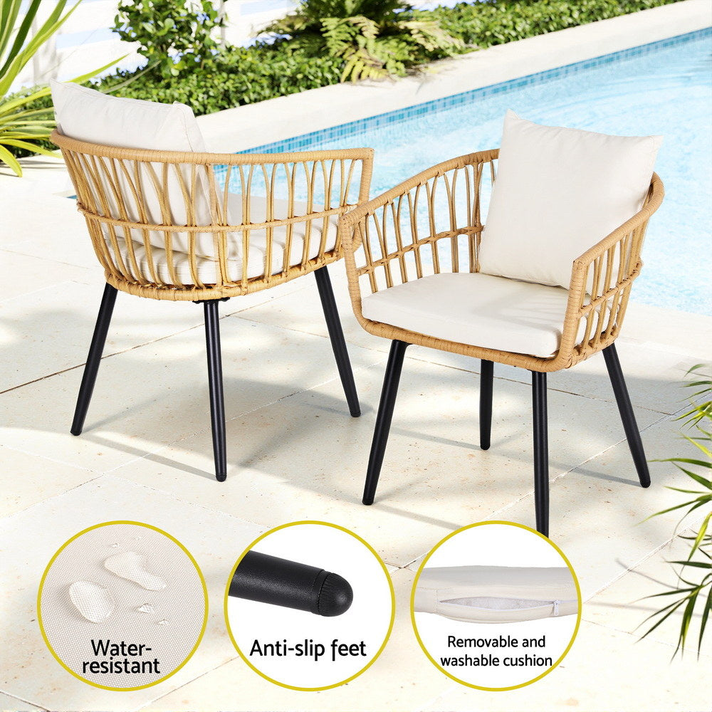 Eulalia 3-Piece Outdoor Bistro Set Patio Furniture Lounge Setting Table and Chairs - Natural