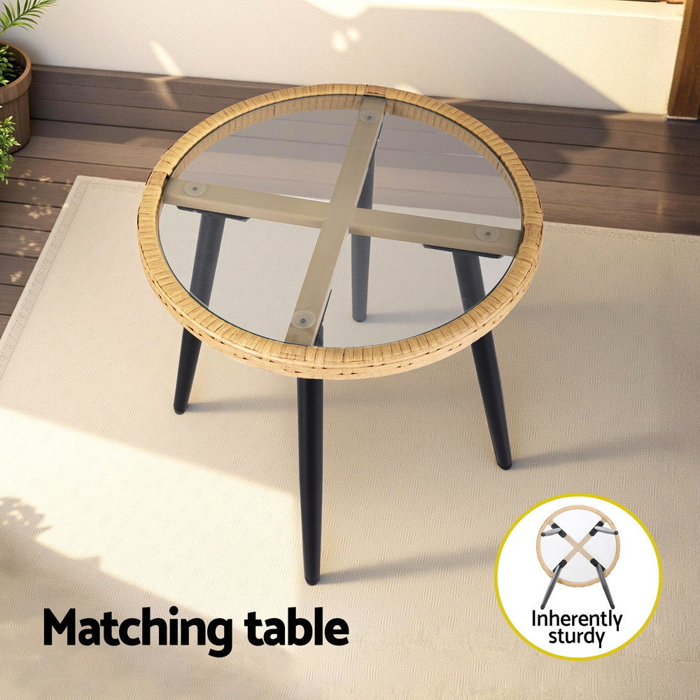 Eulalia 3-Piece Outdoor Bistro Set Patio Furniture Lounge Setting Table and Chairs - Natural