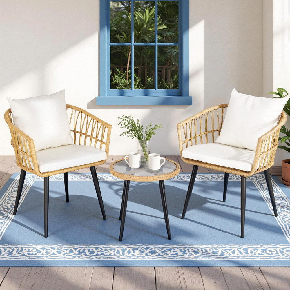 Eulalia 3-Piece Outdoor Bistro Set Patio Furniture Lounge Setting Table and Chairs - Natural