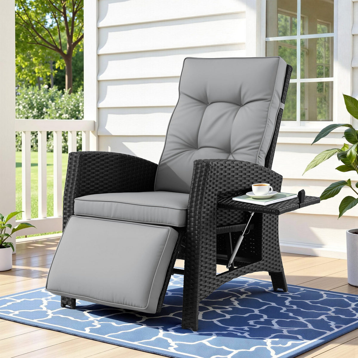Aloura Outdoor Recliner Chairs Sun lounge Wicker Lounger Patio Furniture Adjustable - Black