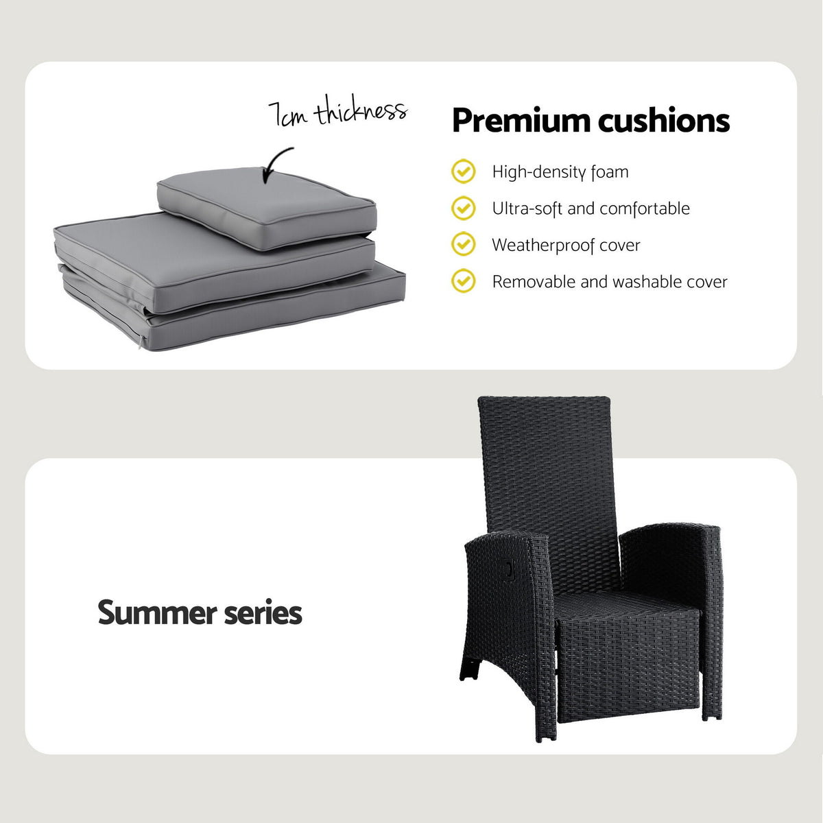 Aloura Outdoor Recliner Chairs Sun lounge Wicker Lounger Patio Furniture Adjustable - Black