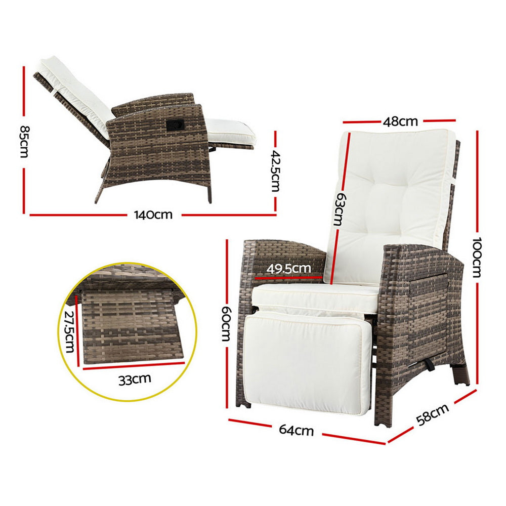 Luken Outdoor Recliner Chairs Sun lounge Wicker Lounger Patio Furniture Adjustable - Brown