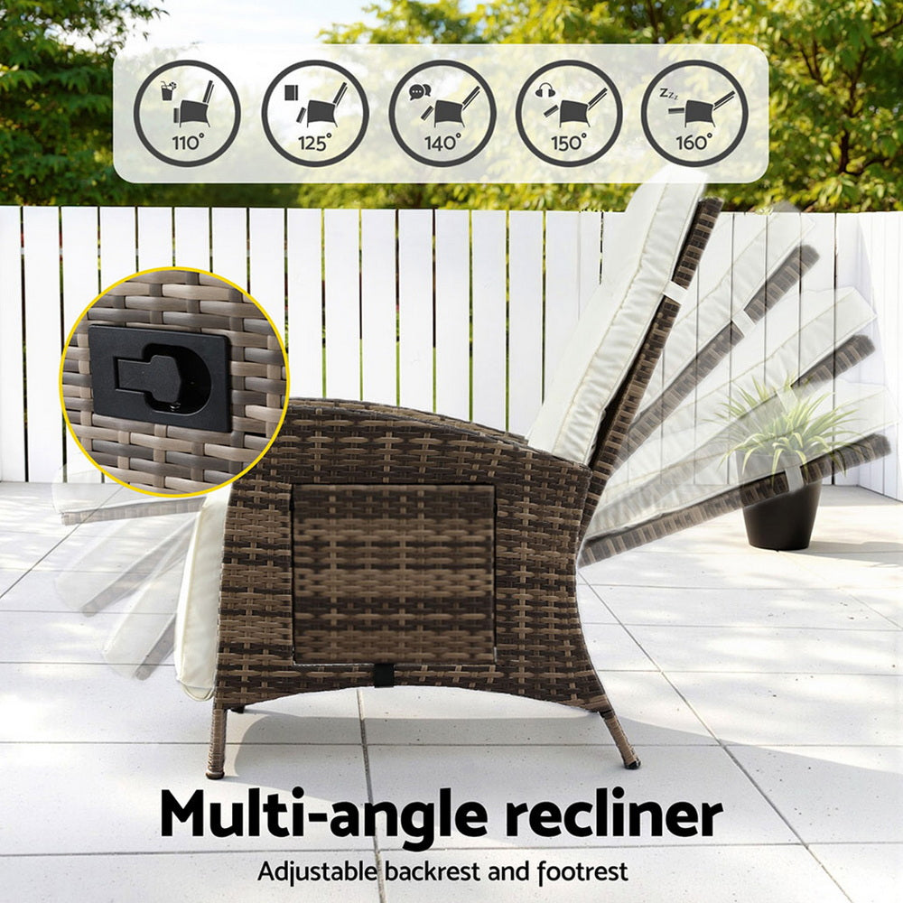 Luken Outdoor Recliner Chairs Sun lounge Wicker Lounger Patio Furniture Adjustable - Brown