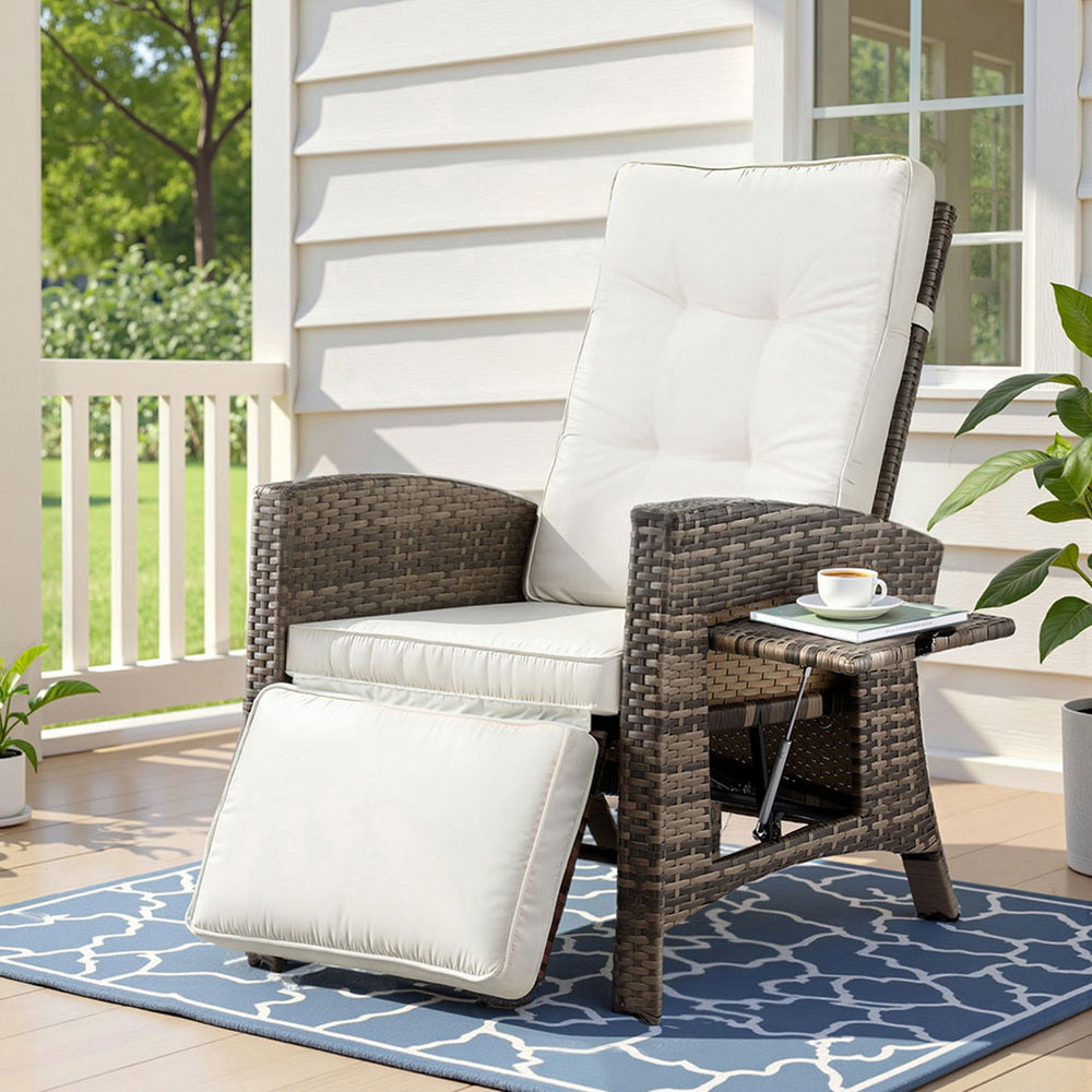 Luken Outdoor Recliner Chairs Sun lounge Wicker Lounger Patio Furniture Adjustable - Brown