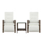Aloura 3-Piece Outdoor Bistro Set Recliner Chairs Table Sun lounge Patio Furniture Wicker Adjustable - Natural