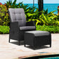 Yeovil Recliner Chair Outdoor Furniture Setting Patio Wicker Sofa Chair and Ottoman - Black