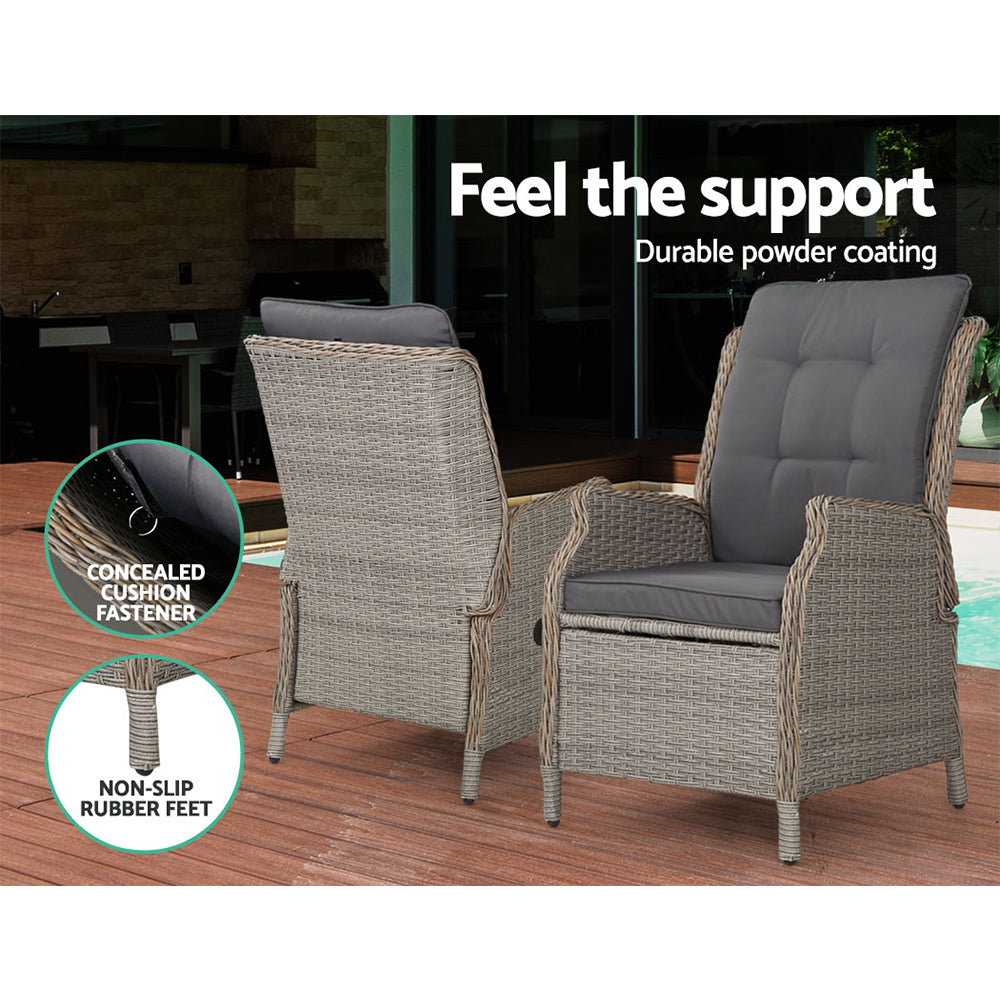 Yeovil Set of 2 Recliner Chair Outdoor Furniture Setting Patio Wicker Sofa Chair and Ottoman - Grey